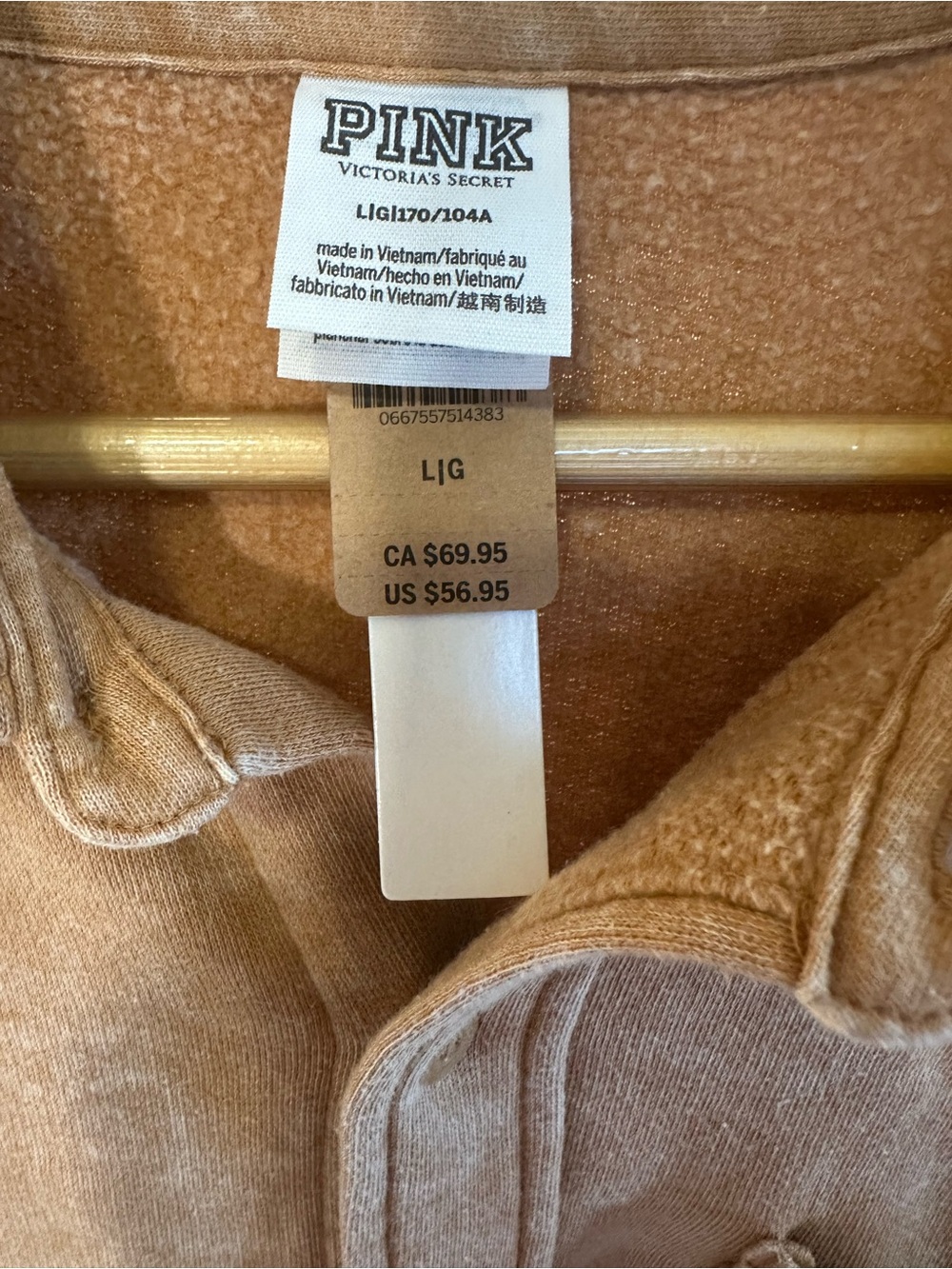 PINK Victoria's Secret Shacket Tan Brown Button-Up Sweatshirt NWT - Picture 3 of 7
